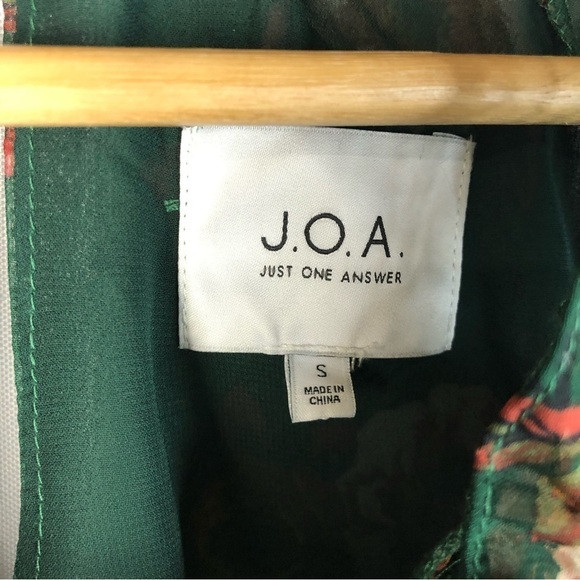 JOA Alia Green Floral Sheer Smocked Waist Mock Neck Long Sleeve Blouse S - Picture 7 of 7